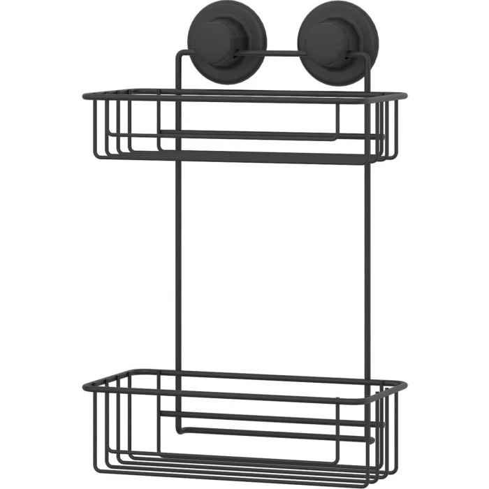 Vakumlu Banyo Duvar Rafı Şampuanlık 2 Katlı Siyah