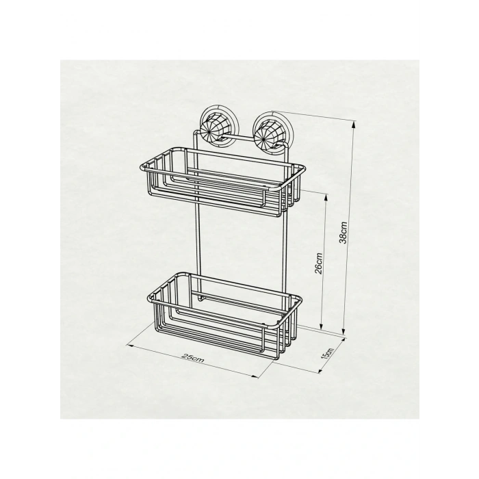 Vakumlu Banyo Duvar Rafı Şampuanlık 2 Katlı Siyah