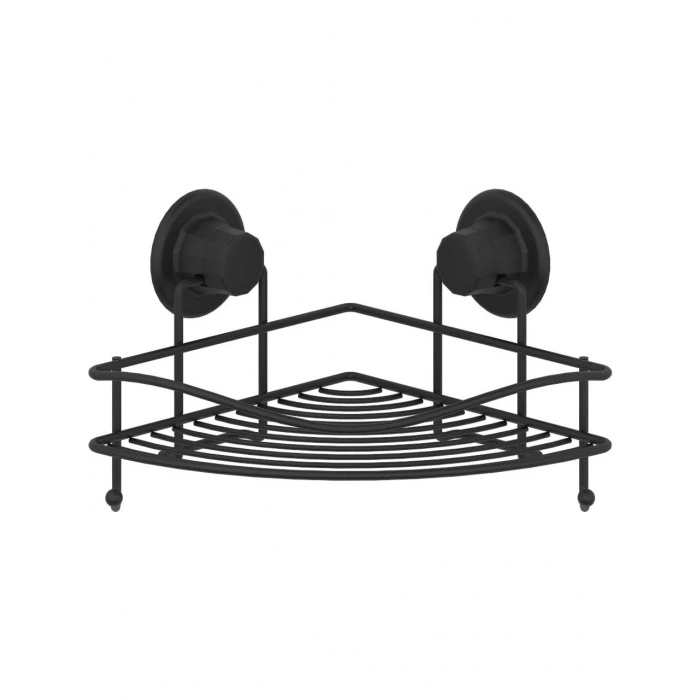 Vakumlu Banyo Duvar Rafı Şampuanlık Kancalı Köşe Rafı Siyah