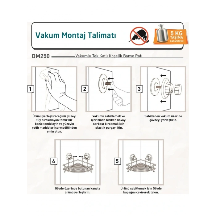 Vakumlu Banyo Duvar Rafı Şampuanlık Kancalı Köşe Rafı Siyah