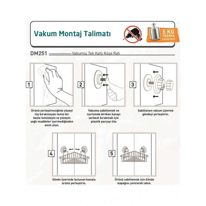 Vakumlu Banyo Duvar Rafı Şampuanlık Köşe Rafı Siyah