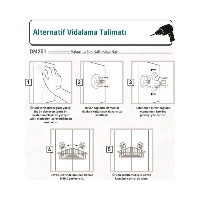 Vakumlu Banyo Duvar Rafı Şampuanlık Köşe Rafı Siyah