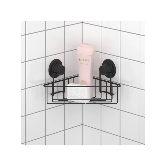 Vakumlu Banyo Duvar Rafı Şampuanlık Köşe Rafı Siyah