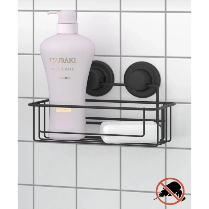 Vakumlu Banyo Duvar Rafı Şampuanlık Vantuzlu Siyah