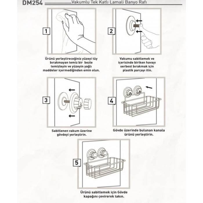 Vakumlu Banyo Duvar Rafı Şampuanlık Vantuzlu Siyah