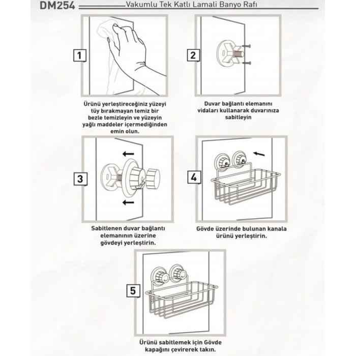 Vakumlu Banyo Duvar Rafı Şampuanlık Vantuzlu Siyah