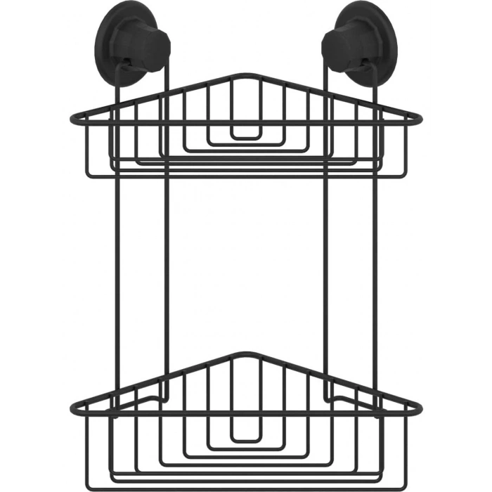 Vakumlu Banyo Köşe Rafı 2 Katlı Siyah