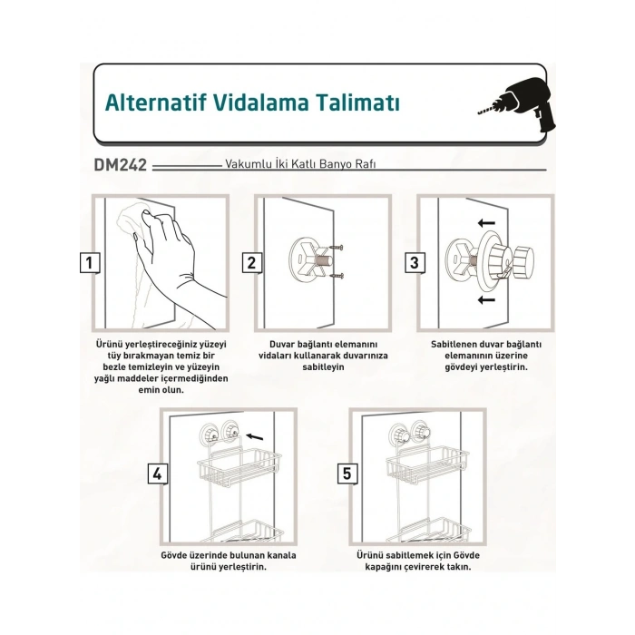 Vakumlu Banyo Rafı Şampuanlık 2 Katlı Siyah