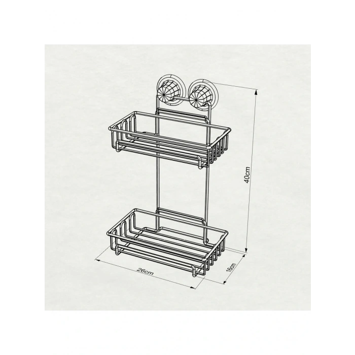 Vakumlu Banyo Rafı Şampuanlık 2 Katlı Siyah