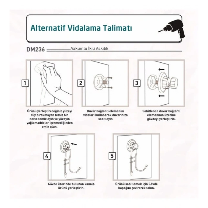 Vakumlu Banyo Tuvalet Havlu Askısı 2 li Siyah