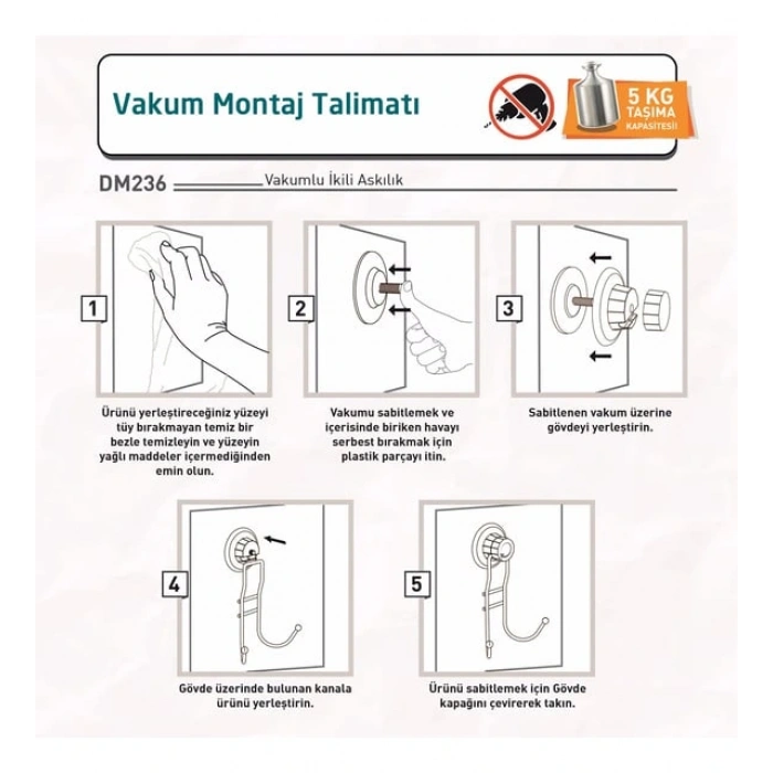 Vakumlu Banyo Tuvalet Havlu Askısı 2 li Siyah