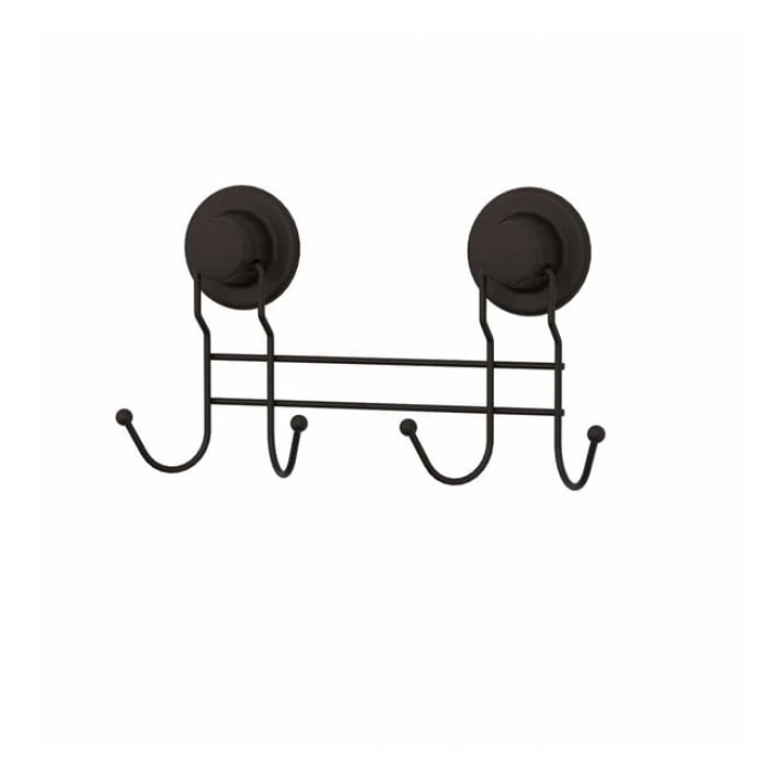 Vakumlu Banyo Tuvalet Havlu Askısı 4 Kancalı Siyah