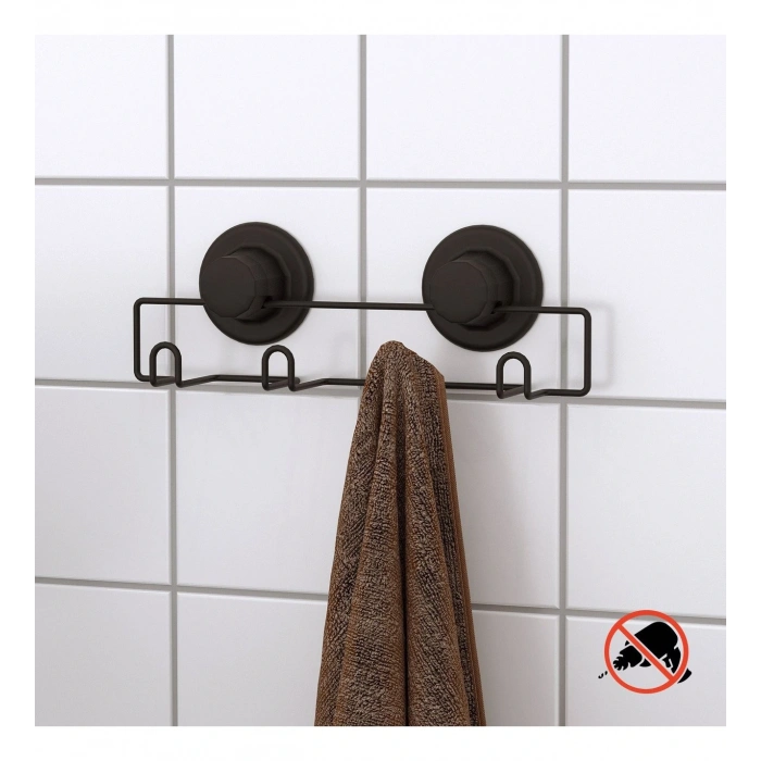 Vakumlu Banyo Tuvalet Havlu Askısı 4 Kancalı Siyah