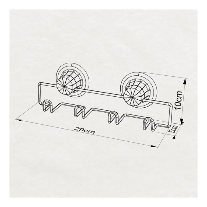 Vakumlu Banyo Tuvalet Havlu Askısı 4 Kancalı Siyah