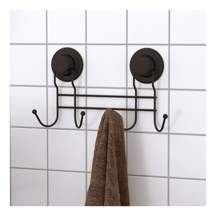 Vakumlu Banyo Tuvalet Havlu Askısı 4 Kancalı Siyah