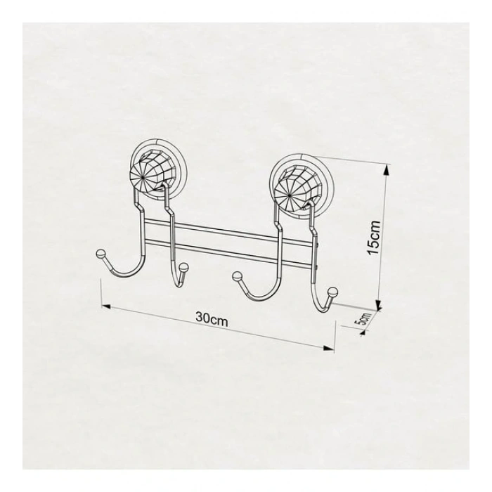 Vakumlu Banyo Tuvalet Havlu Askısı 4 Kancalı Siyah