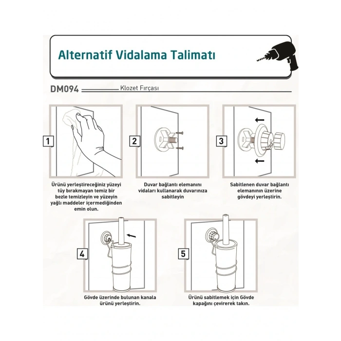 Vakumlu Duvara Monte Klozet Fırçası Beyaz