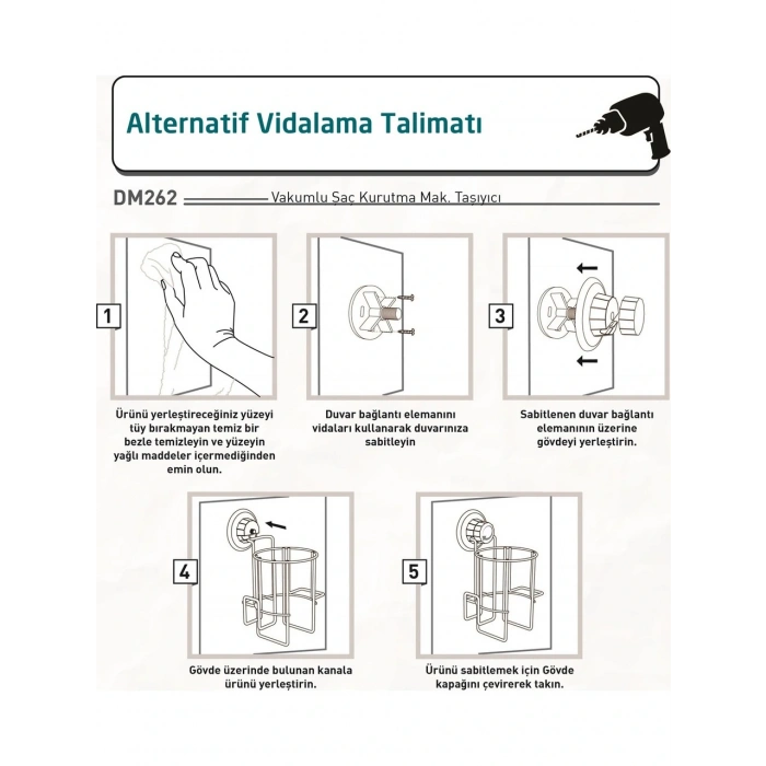 Vakumlu Saç Kurutma Makinası Askılığı Siyah