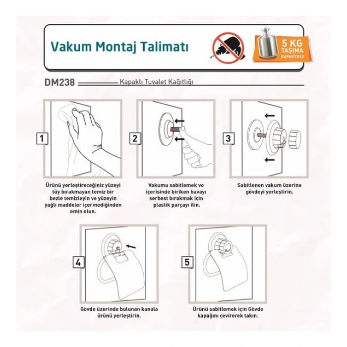 Vakumlu Tuvalet Kağıdı Askısı Kapaklı Siyah