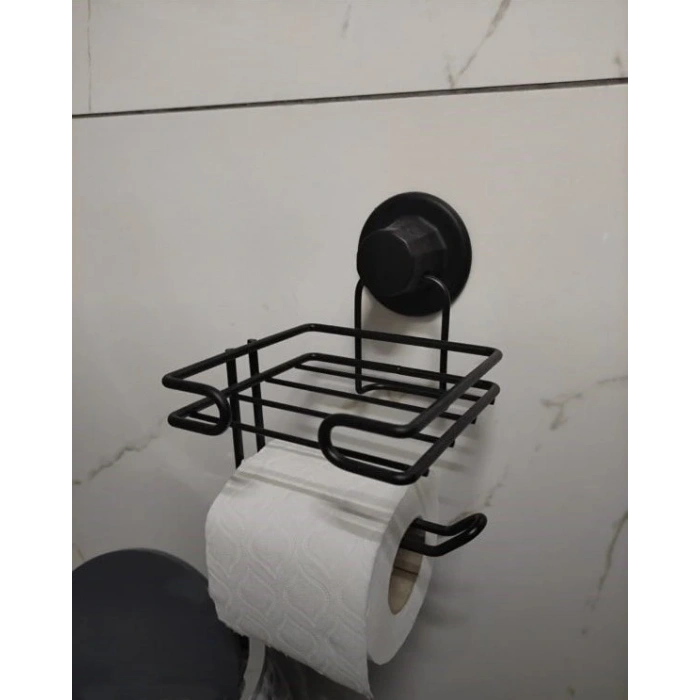 Vakumlu Tuvalet Kağıdı Askısı Yedekli Siyah S275