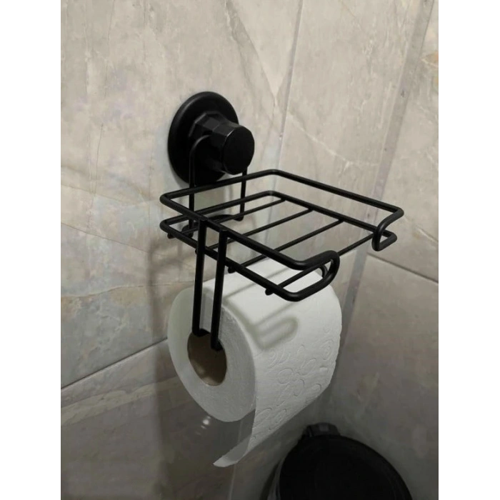 Vakumlu Tuvalet Kağıdı Askısı Yedekli Siyah S275