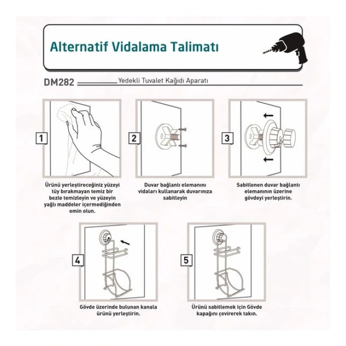 Vakumlu Tuvalet Kağıdı Askısı Yedekli Siyah S282