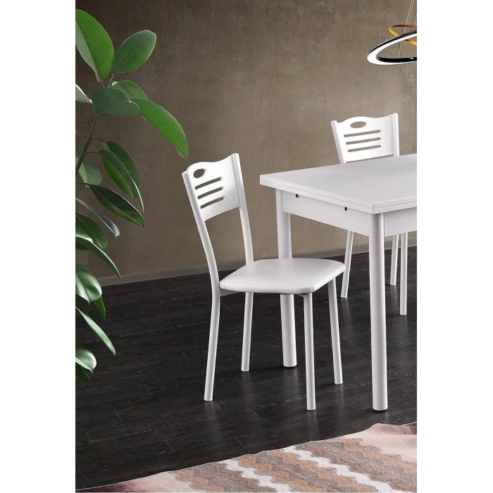 Yandan Açılır Ahşap Mutfak Masa Takımı 4 Sandalyeli Beyaz 60x90cm