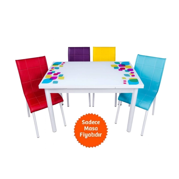 Yandan Açılır Büyüyen Cam Mutfak Masası Damla-Beyaz Ayaklı 60x90cm