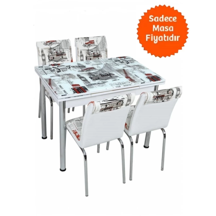 Yandan Açılır Büyüyen Cam Mutfak Masası Dünya Desen 70x110