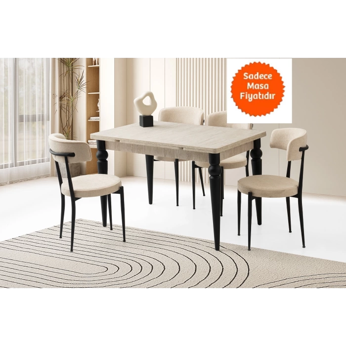 Yandan Açılır Büyüyen Yemek Masası Bej-Siyah Ayaklı 70x110cm SADECE MASA FİYATIDIR