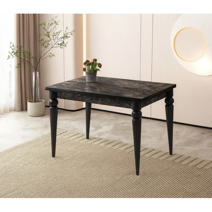 Yandan Açılır Büyüyen Yemek Masası Siyah Mermer Desenli 70x110cm