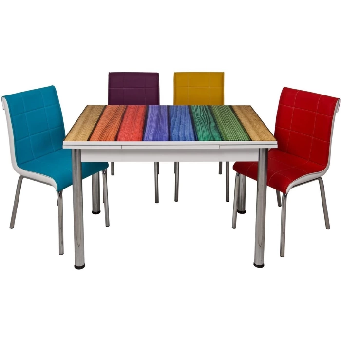 Yandan Açılır Cam Büyüyen Mutfak Masası 70x110cm RENKLİ AHŞAP SADECE MASA
