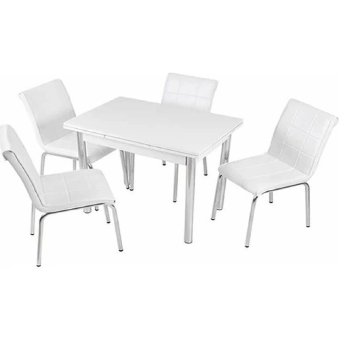 Yandan Açılır Cam Mutfak Masa Takım 4 Sandalye 60x90cm Beyaz Takım