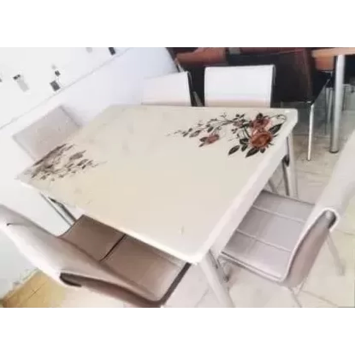 Yanlardan Açılır Büyüyen Kelebek Cam Mutfak Masası 80cm x 130cm Cappicino