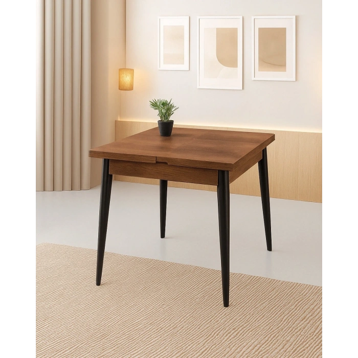 Yanlardan Açılır Büyüyen Yemek Masası Ceviz 75x80cm SADECE MASA FİYATIDIR