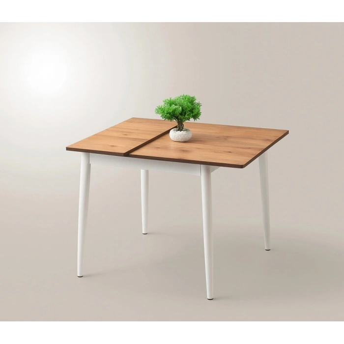 Yanlardan Açılır Büyüyen Yemek Masası Meşe-Beyaz 75x80cm SADECE MASA FİYATIDIR