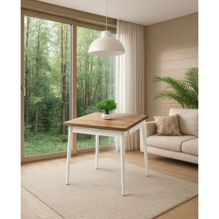 Yanlardan Açılır Büyüyen Yemek Masası Meşe-Beyaz 75x80cm SADECE MASA FİYATIDIR