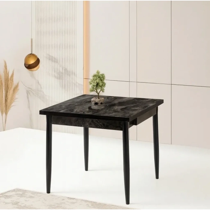 Yanlardan Açılır Büyüyen Yemek Masası Siyah Mermer Desenli 65x100cm SADECE MASA FİYATIDIR