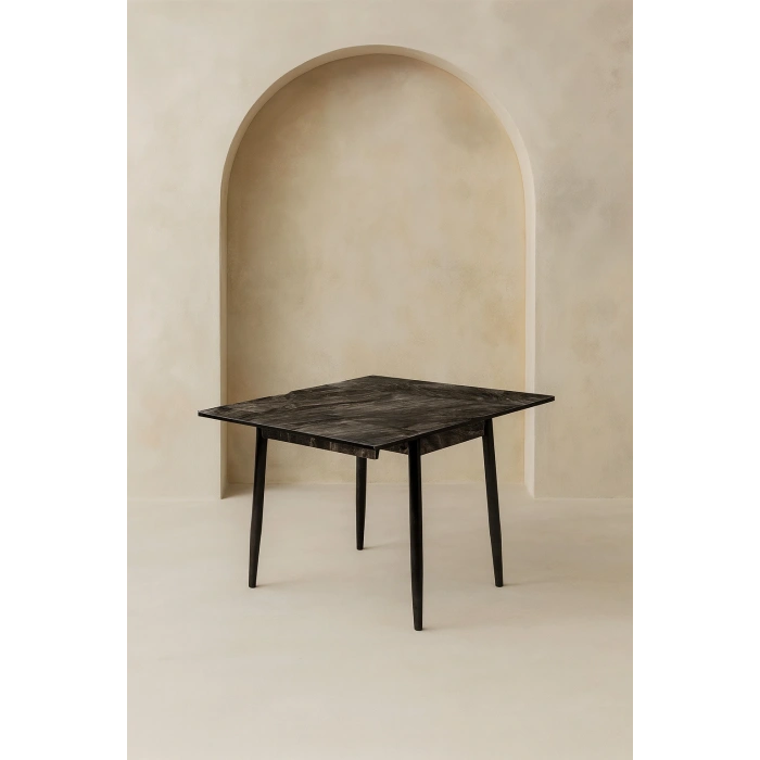 Yanlardan Açılır Büyüyen Yemek Masası Siyah Mermer Desenli 65x100cm SADECE MASA FİYATIDIR