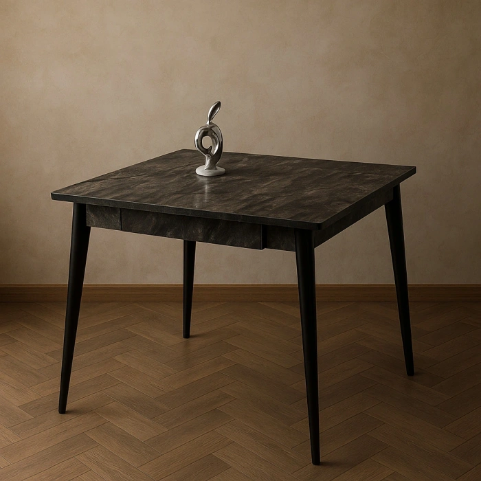 Yanlardan Açılır Büyüyen Yemek Masası Siyah Mermer Desenli 75x80cm SADECE MASA FİYATIDIR