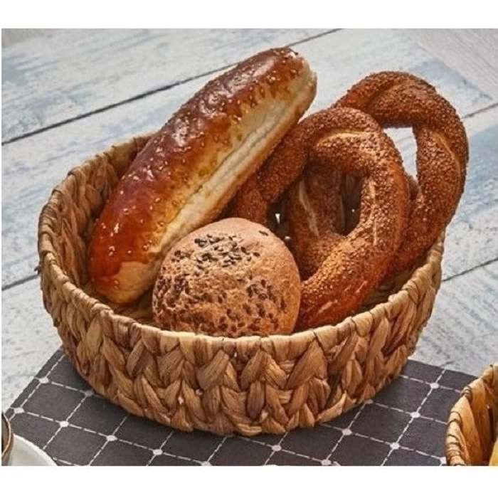 Yuvarlak Bombeli Hasır Ekmek ve Meyve Sepeti Düzenleyici 30x10cm