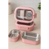 3 Katlı Paslanmaz Çelik Sızdırmaz Saklama Kabı Beslenme Kabı 2,45 Lt. Pembe İthal Ürün