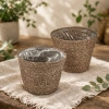 Dekoratif Yuvarlak İçi Poşetli Hasır Sepet Saksılık 2 li Set