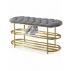 Kapitoneli Puf Bench Kapı Önü Gold Metal Ayakkabılık Gri Pamir