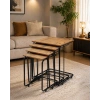 Ahşap Mdf Tekerlekli Zigon Sehpa 4 lü Siyah Metal Ayaklı Meşe