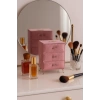 Dekoratif 3 Çekmeceli Kadife Takı Bijuteri Mücevher Kutusu Organizer Düzenleyici Pembe