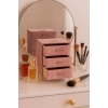 Dekoratif 3 Çekmeceli Kadife Takı Bijuteri Mücevher Kutusu Organizer Düzenleyici Pembe