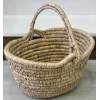 Dekoratif Hasır Oval Kulplu Piknik Sepeti 40x25cm