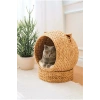 Dekoratif Kulaklı Minderli Hasır Kedi Köpek Yatağı Sepet