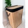 Dekoratif Kulplu Bambu Katlanır Çamaşır Sepeti 40x30x61cm Açık Kahve